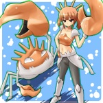 1:1 2010 alternate_species arthropod blush claws clothing cosplay costume crustacean duo female feral generation_1_pokemon hair human humanized kingler low_res mammal marine nintendo pokemon pokemon_(species) pokemon_costume ranphafranboise red_hair