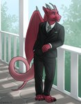 Rating: s
ID: 5211965
Date: 2024-11-29 07:01:59 -0500
Status: active
Score: 11
2024 anthro barefoot claws clothing collared_shirt day deck_(structure) dragon ear_piercing ear_ring ear_stud feet formal_clothing formal_suit formal_wear gaikotsu hand_in_pocket heart_symbol hi_res horn leaning_on_railing looking_aside male mythological_creature mythological_scalie mythology necktie piercing plant plantigrade pocket_square pockets pose posing_for_picture purple_eyes railing red_body ring_piercing scalie shadow shirt signature solo spikes spikes_(anatomy) stone_floor suit_jacket suit_pants toe_claws topwear tree wing_spikes wings post #5211965