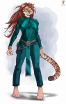 2006 anthro belt breasts chakona_space claws clothed clothing collar felid female gun hair hyptosis jumpsuit mammal pantherine rakshani ranged_weapon red_hair solo stripes tail tales_of_the_folly tiger weapon wenfrec