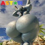 1:1 3d_(artwork) absurd_res alien anthro beach big_butt bimbofication blue_body bodily_fluids butt butt_focus digital_media_(artwork) disney experiment_(lilo_and_stitch) hands_behind_head hi_res huge_butt lilo_and_stitch male nude outdoor_nudity outside rock solo sparkliiastor stitch_(lilo_and_stitch) sweat sweaty_butt thick_thighs water wide_hips