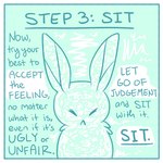 1:1 ambiguous_gender blue_and_white border comic english_text eyes_closed how-to lagomorph leporid mammal monochrome rabbit semi-anthro solo text the_latest_kate uncomfortable white_border