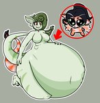 abdominal_bulge alien alien_humanoid almost_fully_inside anal anal_penetration anal_vore anthro ariral arthropod belly_grab belly_on_ground big_breasts big_butt black_hair breasts butt choker circle_(marking) crustacean directional_arrow duo ear_piercing fan_character feet felid feline female female/female fingers green_body green_eyes green_hair grin hair hi_res humanoid jasper_the_ariral jewelry kneeling leyna_smirnova_adamaris long_hair mammal marine multi_breast multicolored_body necklace nude orbpep penetration piercing red_eyes shrimp simple_background smile tail teeth_showing voices_of_the_void vore