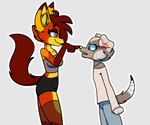 angry anthro azureberry berrie_bunches boop canid canine canis domestic_dog dorothy_lane_(azureberry) duo female fur green_eyes grey_eyes hair kai_anshul_(azureberry) mammal orange_body orange_fur red_hair wolf