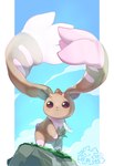 anthro bandai_namco beady_eyes brown_body brown_eyes brown_fur chibi digimon digimon_(species) fur grass hi_res horn long_ears lopmon male plant solo youzaiyouzai112