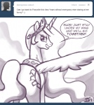 butt crown cutie_mark dialogue english_text equid equine feathered_wings feathers female feral friendship_is_magic hasbro headgear horn john_joseco mammal my_little_pony mythological_creature mythological_equine mythology princess princess_celestia_(mlp) quadruped royalty solo tail text tumblr winged_unicorn wings