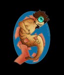 aberration_(dredge) ambiguous_gender blue_eyes brown_body brown_hair claws dredge_(game) fin gills hair marine merfolk puppetmaster13uwu scales sharp_teeth solo split_form teeth