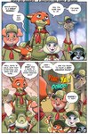 anthro borba bovid boy_scout canid canine caprine clothed clothing comic disney english_text eyewear fox fur glasses group hat headgear headwear male mammal nick_wilde procyonid raccoon red_fox sheep speech_bubble text true_fox uniform wool_(fur) zootopia