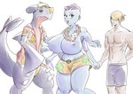 absurd_res anthro beach_style_garchomp beach_style_machamp clothed clothing erect_nipples eyewear female feral garchomp generation_1_pokemon generation_4_pokemon goggles group hi_res holowear_(pokemon) human interspecies machamp male mammal multi_arm multi_limb muscular muscular_male nintendo nipples pokemon pokemon_(species) pokemon_unite pokephilia romantic romantic_ambiance swimming_goggles swimming_trunks swimwear tapirclip topless topless_female volo_(pokemon)