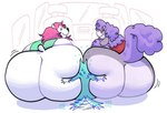 2024 ambiguous_gender anthro bear between_butts big_butt butt butt_squish canid canine character_request eyes_closed female female/ambiguous fur group hair hi_res huge_butt mammal noelle_(twistcmyk) pink_hair polar_bear purple_hair purple_tail smile snackdumpster species_request squish tail tail_motion tailwag trio twistcmyk ursine white_body white_fur