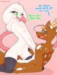 2018 absurd_res anthro anthro_on_anthro blue_eyes blush bodily_fluids breasts brown_body brown_fur cowgirl_position crossgender darin_(whygena) deer dialogue dotted_background duo english_text erection female female_on_top female_penetrated from_front_position fur genital_fluids genitals green_eyes hand_on_leg hi_res innie_pussy interspecies male male/female male_penetrating mammal mouse murid murine nipples on_bottom on_top pattern_background penetration penis pussy reggie_(whygena) rodent sex simple_background small_breasts sweat sweatdrop sweaty_genitalia sweaty_legs sweaty_thighs text vaginal vaginal_fluids vaginal_penetration white_body white_fur whygena