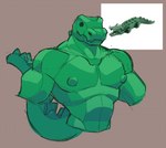 animate_inanimate anthro anthrofied biceps crocodile crocodilian green_body lego lego_brick lego_crocodile_(6026c01) male muscular muscular_male ni_draw nipples pecs reptile scalie simple_background solo tail