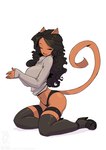 2024 anthro big_breasts breasts clothing conditional_dnp felid feline female footwear high_heels jollyjack legwear mammal panties shoes simple_background solo stockings sweater tail topwear underwear white_background