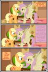 absurd_res applejack_(mlp) bat_pony blonde_hair bodily_fluids comic digital_media_(artwork) duo earth_pony equid equine fangs female feral flutterbat_(mlp) fluttershy_(mlp) friendship_is_magic green_eyes gutovi-kun hair hasbro hi_res horse mammal my_little_pony mythological_creature mythological_equine mythology pegasus pink_hair pony red_eyes sweat teeth wings