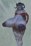 areola big_breasts bodily_fluids breasts clothing female horn horned_humanoid huge_breasts humanoid humanoid_pointy_ears hyper hyper_breasts lactating midnight_maid milk multi_nipple nipples pointy_ears purple_body quad_nipples sagging_breasts solo thick_thighs torn_clothing