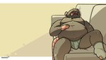 2024 absurd_res anthro belly big_belly bulge burakkusuto clothing furniture hi_res humanoid_hands lying male mammal moobs murid murine navel nipples overweight overweight_male rat rodent sofa solo underwear