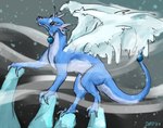 2022 accessory alternate_form ambiguous_gender blue_body diamondbackdrake dragon dragonair feathered_wings feathers feral furgonomics generation_1_pokemon hi_res mythological_creature mythological_scalie mythology nintendo pokemon pokemon_(species) scalie signature solo tail tail_accessory wings