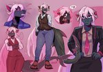 angry anthro bottomwear clothed clothing digital_media_(artwork) female fish formal_clothing formal_wear grey_body hair hi_res horn lacandyf marine pink_hair shark sharp_teeth smile solo teeth veronica_(scircuit02)