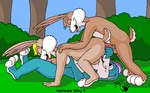 anal anal_penetration animal_genitalia anthro balls binky_bunny_(rutwell) blonde_hair blue_body blue_fur breast_grab breasts brown_body brown_fur cunnilingus female female/female female_penetrated fingering fingering_partner forest fur genitals group group_sex hair hand_on_breast joy_bunny kthanid_(artist) lagomorph leporid male male/female male_penetrating male_penetrating_female mammal nude open_mouth oral penetration penile penile_penetration penis penis_in_ass pink_nose plant purple_eyes purple_hair rabbit randy_rabbit rutwell_forest scut_tail sex sheath short_tail shrub tail threesome tongue tree trio vaginal vaginal_fingering