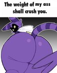 Rating: q
ID: 5544920
Date: 2025-05-02 21:48:18 -0400
Status: active
Score: 50
2025 alien ambiguous_gender anthro big_butt butt butt_focus caption cheek_tuft clip_studio_paint_(artwork) clothing crispyattucks digital_media_(artwork) empty_eyes english_text eye_scar facial_scar facial_tuft felid feline female_(lore) flat_colors gradient_background huge_butt looking_at_viewer looking_down looking_down_at_viewer low-angle_view mammal mouthless musha_(crispyattucks) outline profanity purple_body scar shadow_face simple_background solo tail text thick_thighs tuft white_clothing white_outline wide_hips worm's-eye_view yellow_eyes post #5544920