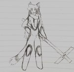 ambiguous_gender anthro black_nose cross domestic_cat english_text felid feline felis femboy fur hair hi_res human kemono long_hair male mammal notebook_paper_background open_mouth simple_background smile tail text ti_cross ti_cross_(character)