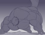 2017 big_muscles canid canine collar gradient_background huge_muscles hyper hyper_muscles looking_at_surface macro male mammal muscular nude simple_background sketch solo sonicgamer tail tail_motion tailwag tongue tongue_out