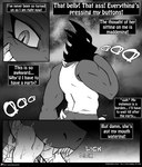 2018 absurd_res anthro bodily_fluids bottomwear bulge clothed clothing comic dragon drooling english_text erection erection_under_clothing hi_res horn if_hell_had_a_taste licking licking_lips licking_own_lips male monochrome muscular muscular_anthro muscular_male mythological_creature mythological_scalie mythology pants profanity saliva scales scalie self_lick shirt skylar_fidchell solo text tongue tongue_out topwear url viroveteruscy