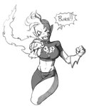 alien alien_humanoid bottomwear breasts clothed clothing darkeros dialogue disney english_text female freckles gloves hair handwear hi_res humanoid humanoid_pointy_ears looking_at_viewer lord_dominator midriff monochrome noseless not_furry open_mouth solo teeth text thick_thighs tongue topwear wander_over_yonder