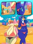 3:4 anthro athletic athletic_anthro athletic_female audino background_character beach big_breasts bikini blue_sarong breasts clothed clothing cloud comic couple_(disambiguation) curvy_figure dragonite duo_focus eyewear female generation_1_pokemon generation_3_pokemon generation_4_pokemon generation_5_pokemon generation_9_pokemon goopyarts group hat headgear headwear hi_res huge_breasts hyper hyper_breasts kecleon lopunny nintendo outside pink_body pokemon pokemon_(species) public quaquaval raina_(goopyarts) red_bikini red_clothing red_swimwear seaside skimpy_bikini sky slightly_chubby string_bikini sun_hat sunglasses swimwear text thick_thighs translucent_sarong two-piece_swimsuit under_boob voluptuous voluptuous_anthro voluptuous_female walking wide_hips