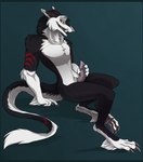 black_body fur genitals hand_on_penis hi_res male penis r-z red_stripes sergal solo stripes tail tongue tongue_out white_body white_fur xayr