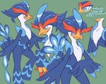 5:4 ambiguous_gender anthro avian_butt beak biped blue_body blue_eyes blue_fur feathers fur generation_9_pokemon green_background hi_res japanese_text kajinchu looking_at_viewer multiple_angles nintendo orange_body orange_fur pokemon pokemon_(species) quaquaval side_view simple_background sketch smile solo tail text translation_check translation_request white_body white_fur