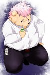 2014 anthro bear bottomwear clothing hair humanoid_hands kemono male mammal overweight overweight_male pants pink_hair shirt solo topwear ume_watari