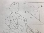 2020 4:3 alert anthro canid canine canis clothing domestic_dog female heart_symbol hi_res holding_clothing holding_object kneeling loud_noise loud_sex mammal nekotanyanneko raised_tail solo tail