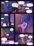 3:4 blue_hair bodily_fluids comic crossgender cum cum_on_face dialogue english_text equid ethereal_hair female feral friendship_is_magic genital_fluids genitals group hair hasbro hi_res horn kissing larger_male male male/female mammal my_little_pony night outside penis pinkie_pie_(mlp) princess_luna_(mlp) pseudo_hair size_difference smaller_female syoee_b text twilight_sparkle_(mlp) unicorn_horn