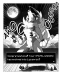 after_transformation anthro cheek_tuft chest_tuft claws clothing comic digitigrade english_text facial_tuft finger_claws forced forced_transformation full_moon generation_7_pokemon gloves_(marking) greyscale hi_res howl leg_markings lycanroc male markings midnight_lycanroc monochrome moon night nintendo nude pawpads pokemon pokemon_(species) shaded sky snout socks_(marking) solo species_transformation star starry_sky text toe_claws torn_clothing toshabi transformation tuft visor