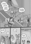 2019 anthro big_breasts breasts canid canine clothed clothing comic dialogue digital_media_(artwork) dipstick_ears disney ear_markings english_text felid female fox freckles_(artist) fully_clothed gloves_(marking) greyscale hi_res huge_breasts judy_hopps lagomorph leporid male mammal markings monochrome multicolored_ears nick_wilde rabbit red_fox speech_bubble text true_fox zootopia