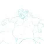 1:1 2024 absurd_res anthro belly big_belly boss_(twende) clothing hi_res humanoid_hands hyena kemono male mammal moobs navel nipples nookdae open_mouth overweight overweight_male simple_background sketch solo twende_(series) underwear