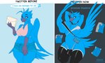 2024 anthro anus areola avian balls big_breasts bird blue_body blue_fur breasts bulge butt cerezo clothed clothing digital_media_(artwork) fur genitals gynomorph hi_res intersex latex latex_clothing meme nipples penis photo solo tweetfur twitter x_(social_media) x_corporation