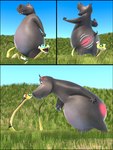 3d_(artwork) absurd_res angry anthro big_butt black_border blender_(artwork) blue_sky border bottom_heavy butt butt_slap comic common_hippopotamus digital_media_(artwork) dreamworks duo female feral forked_tongue gloria_the_hippopotamus grass hi_res hippopotamid kung_fu_panda madagascar_(series) mammal master_viper navel nude ocsda plant reddened_butt reptile rivalry scalie sky slap snake spanking stomped tongue viper