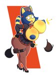 animal_crossing ankha_(animal_crossing) anthro areola belt beret big_breasts big_butt bottomwear bouncing_breasts bra breasts butt button_(fastener) button_pop clothed clothing cosplay dress dress_shirt female footwear goddess_of_victory:_nikke hand_on_butt hat headgear headwear hi_res high_heels huge_breasts jacket legwear necktie nintendo nipples pantyhose raki_boi shirt shocked shoes short_stack skirt solo thick_thighs tight_clothing topwear underwear wardrobe_malfunction