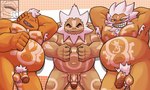 5_fingers absurd_res armpit_hair balls beard belly body_hair breath_of_the_wild chest_hair darunia facial_hair fingers fur genitals glans goron group hi_res humanoid lord_daruk male male/male monsterfurryr34 muscular muscular_arms navel nintendo nipples not_furry notched_ear nude ocarina_of_time outie_navel penis pubes simple_background spread_legs spreading tattoo tears_of_the_kingdom teeth teeth_showing the_legend_of_zelda trio white_body white_fur yunobo