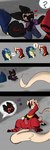 1:3 absurd_res anthro anus aquatic_dragon awkward_silence balls black_body black_fur blazonier_(minomonsters) blue_body blue_bottomwear blue_clothing blue_eyes blue_pants blue_scales blush bottomwear cave chrocodon_(minomonsters) claws clothing confusion dragon face_mask feral fin fur furred_dragon furred_scalie genitals glowing glowing_horn goo_creature grey_body grey_fur head_tuft heart_eyes heart_symbol hi_res horn idea_bulb janko_goaston leaned_back long_tail looking_down looking_up male marine maroon_fur mino_monsters minomonsters_inc. mythological_creature mythological_scalie mythology pants penis presenting presenting_penis purple_clothing purple_shirt purple_t-shirt purple_topwear questioning red_body red_eyes red_fur scales scalie shirt short_tail silver_bash speech_bubble t-shirt tail tan_body tan_fur throwing_clothing topwear tuft underbite wingless_dragon yellow_body yellow_eyes yellow_scales