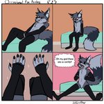 1:1 armwear canid canine clothing comic dialogue fox fur grey_body grey_fur hi_res legwear male mammal starrffax thigh_highs