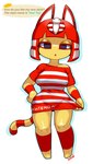 2023 absurd_res animal_crossing ankha_(animal_crossing) anthro armband bangs blunt_bangs bob_cut clothing digital_media_(artwork) egyptian english_text felid feline female glistening_eyelids hair hi_res looking_at_viewer mammal markings minus8 nintendo pattern_clothing red_armband red_hair solo striped_clothing striped_markings striped_tail stripes tagme tail tail_markings tenga text uraeus watermark white_inner_ear yellow_body