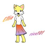 clothing domestic_cat dress felid feline felis female fur mammal rice_101 simple_background solo teeth_showing thin_calves white_background yellow_body yellow_fur