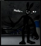 3d_(artwork) anthro backrooms_creature balls black_body black_border border claws creepy dark_theme digital_media_(artwork) english_text genitals glowing glowing_eyes greeting hi_res humanoid lagomorph leporid long_arms looking_at_viewer male mammal monster nsg_editor nude penis question_mark rabbit shadow_face smile smiler_(the_backrooms) smiling_at_viewer solo source_filmmaker_(artwork) teeth text the_backrooms