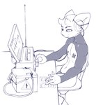 absurd_res antennae_(anatomy) armwear big_ears bulge chair clothed clothing demon electronics fake_lips furniture greyscale headphones hi_res horn imp male monochrome navel radio shrug_(clothing) sitting skintight_clothing solo thong topwear underwear unusual_clothing v-sarg