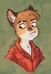 anthro bust_portrait clothing dress_shirt ear_piercing ear_ring ear_tuft eyebrows felid feline hi_res looking_down male mammal marcie_montis piercing portrait ring_piercing scar shirt solo thick_eyebrows topwear tuft unnamed_character whiskers