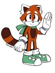 boots clothing fan_character footwear green_boots green_clothing green_footwear green_scarf hey hi_res looking_at_viewer male mammal pete_(valeriagl92) red_body red_eyes scarf sega shoes simple_background solo sonic_the_hedgehog_(series) valeriagl92 white_ears