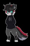 2022 absurd_res alpha_channel anthro big_tail black_clothing black_hoodie black_topwear blue_eyes clothing collar digital_drawing_(artwork) digital_media_(artwork) domestic_cat felid feline felis green_eyes hi_res hoodie male mammal smile solo tail topwear trameel_giovanni vulkiri