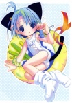 animal_humanoid blue_eyes blue_hair cat_humanoid clothing felid felid_humanoid feline feline_humanoid female footwear hair hi_res humanoid legwear mammal mammal_humanoid one-piece_swimsuit pop_(electromagneticwave) socks solo swimwear tail young